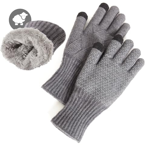 MAGISDU Merino Wolle Handschuhe Damen Herren Winter Warm Thermohandschuhe Fleecefutter Touchscreen Doppelschicht Elastischer Griff Outdoor