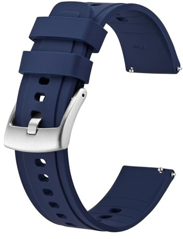 BISONSTRAP Flexibles Uhrenarmband 22mm Silikon, Uhrenarmbänder für Herren und Damen, Schnellverschluss Ersatzbänder Armband, Dunkelblau mit Silberner Schnalle