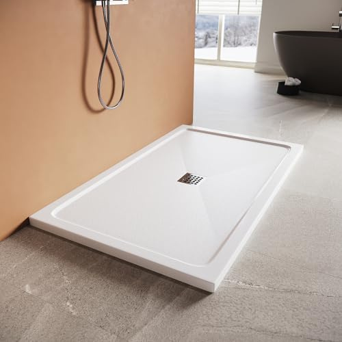 SUNXURY SMC Duschwanne Weiß 150x90 cm, mit quadratische form, Flach Anti-Rutsch Duschtasse inkl. Ablaufgarnitur