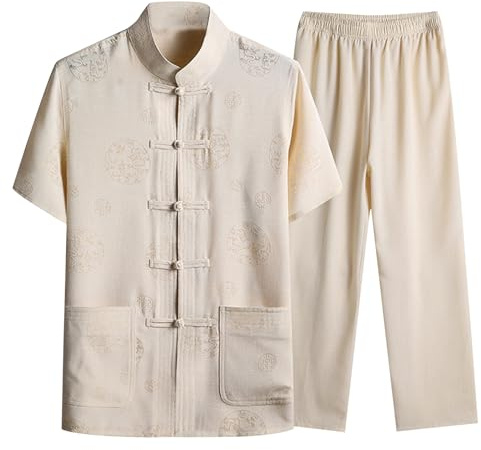 Duohropke Traje de lino para hombre, bloque de color, traje de ocio, traje de estilo chino Kungfu, traje tradicional de artes marciales, tai chi, camisa wushu, pantalones, chándal, 2 piezas, dos