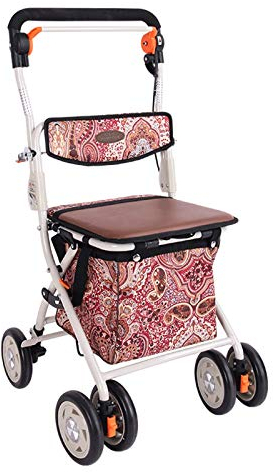 Rollator Walker mit Sitz - Leicht zusammenklappbar, höhenverstellbar, gepolsterter Sitz, Tragekorb, feststellbare Bremsen - Einfache Lagerung & Transport