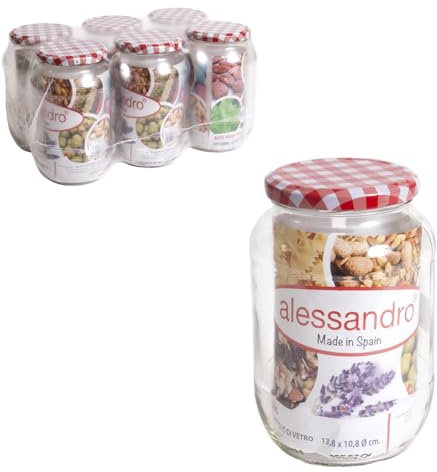 TWO TIGERS Pack Tarros de Cristal Redondo Tapa Vichy. Varios Tamaños a Elegir. Bote de Cristal, Cierre Giratorio para Conservas. Ideal para Legumbres, Pasta, Arroz (900ml (6 uds))