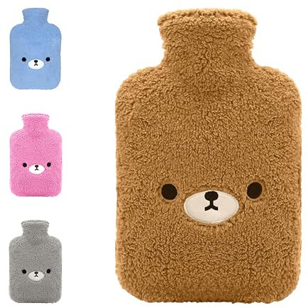 STAUS&BACH FuzzyBear - Wärmflasche 2L - Wärmflasche mit bezug - Wärmeflasche kinder - Baby wärmflasche - Braun