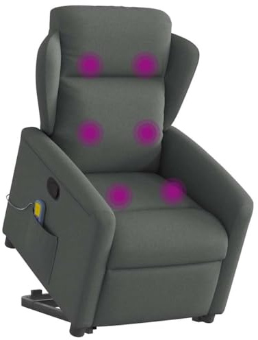 vidaXL Massagesessel mit Aufstehhilfe Dunkelgrau Stoff, Relaxsessel, Sessel mit Aufstehhilfe, Massagestuhl, Sessel, Sessel mit Massagefunktion