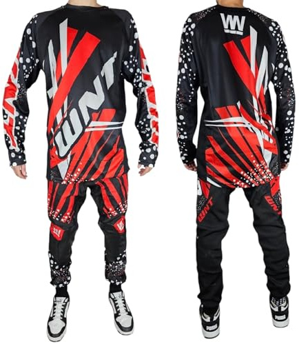 WinNet Completo tuta kit per moto da cross enduro motocross fuori strada off road quad maglia maglietta casacca + pantaloni (Rosso, M)
