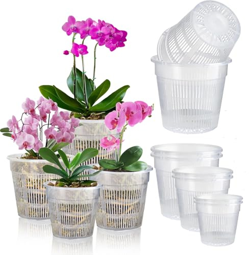 HOUSEASSIST Vaso per orchidee, confezione da 8 vasi per orchidee con fori, 2 per ciascuno da 10,9 cm, 14 cm, 16 cm, 19,1 cm, vasi trasparenti per orchidee per rinvaso, fioriera traspirante per