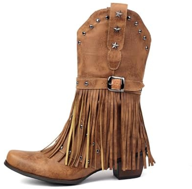TangDao Cowboy Stiefel für Damen Vintage Lederstiefel für Damen Stiefeletten 39 EU Braun