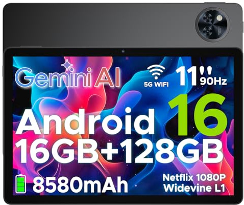 DOOGEE U11 Tablet 11 Pulgadas, Tablet Android 16 Octa Core 5G WiFi, 16GB RAM+128GB ROM (TF 2TB) 8580mAh | Tableta Niños Widevine L1 | Bluetooth 5.0 | 13MP+5MP | Face ID | GPS | OTG