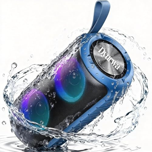 Enceinte Bluetooth Puissante Portable Bluetooth 5.3 Sans Fil, Bass Treibern, DSP, Autonomie 12H, Étanche IPX6, Lumière RGB, Dragonne, Appel Mains Libres, 1800mAh, Adapté pour Plein Air/Fêtes, Bleu
