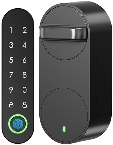 Signstek Smart Lock, Smartes Türschloss Fingerabdruck & Bluetooth – Nachrüstbarer Elektronischer Schloss Türöffner per App, Code, Smartphone, ohne Austausch des Schließzylinders (Tiefes Schwarz)