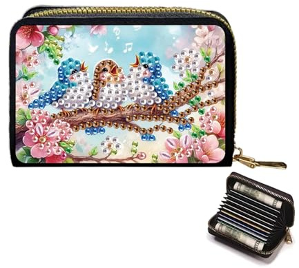 JICFDAO 5D Diamond Painting dragspel kortfodral 8 x 11 cm gör-det-själv kreativ kreditkortshållare diamant målning kreditkortsfodral plånbok portmonnä myntpåse för kreditkort ID fågel