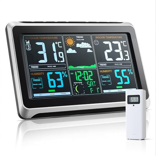 Warmiehomy Weather Station With Outdoor Sensor, Indoor Outdoor Thermometer Wireless Weather Stations With Color Display Console For Home Office, Forecast Temperature Sensor Humidity Monitor