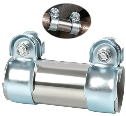 Abrazadera de Escape Universal en Acero Inoxidable 45x125mm, Doble Conector para Tubo de Escape y Silenciador, Fácil Instalación para Coches y Motos, Resistente a la Corrosión ﻿ ﻿