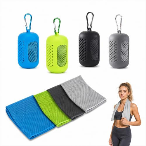 Kühlendes Handtuch 4er Set,Cooling Towel aus Mikrofaser,Schnelltrocknendes Sporthandtuch mit Verdunstungskälte, Kühlhandtuch für Fitness,Yoga,Laufen,Gym,Reise & Outdoor,30x90 cm,mit Silikonhülle,Black
