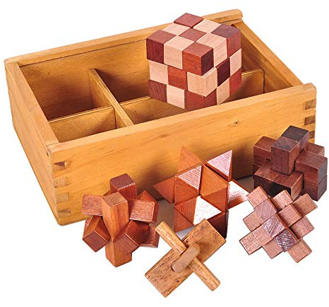 Chonor 6er Set 3D Puzzle Brainteaser Denkspiel in Holzkiste, Holzspielzeug Knobelspiel Geduldspiel Intelligenz Pädagigisches Gehirntraining Spielzeug Logikspiel aus Holz für Kinder und Erwachsene
