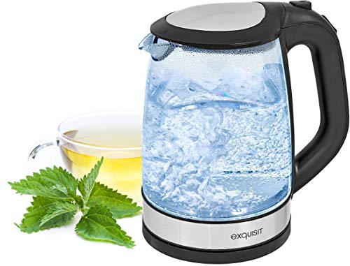 Exquisit WK 3501 swg - Hervidor de agua (cristal, iluminación interior, 2 L, 2200 W, 2 L), color negro