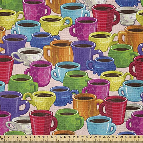 ABAKUHAUS Bunt Stoff als Meterware, Vintage Coffee House, Microfaser Stoff für Dekoratives Basteln, 1M (230x100cm),Violett Grün Gelb