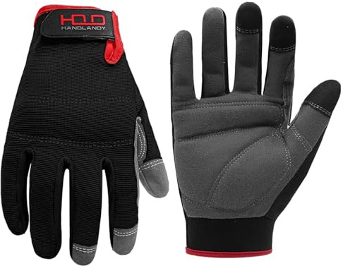 HANDLANDY Arbeitshandschuhe für Damen und Herren gepolsterte Sicherheitshandschuhe Touchscreen für Mechaniker Bauarbeiter und Gärtner (Schwarz, XL)