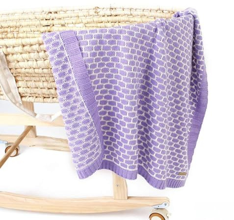 Odot Strickdecke Babydecke Kuscheldecke Eine Größe, Kinderwagen im Freien Kinderdecke Krabbeldecke Perfekt für Mädchen und Jungen Babys Geschenk Gaze-Speicheltuch (95 * 75cm,Hellpurpurn)