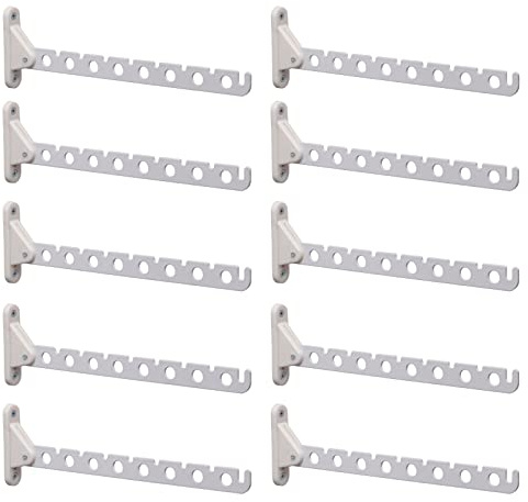 PRIOstahl Kleiderlüfter 310mm Weiß 10er Set Klappbar - Kleiderhaken Garderobenhaken Wandmontage 5kg Tragkraft Kleiderständer Abhängträger Stahl-Kunststoff Platzsparend