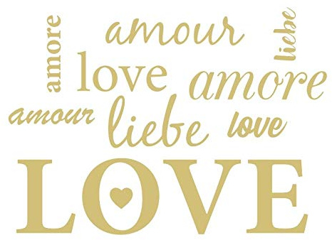 Ideen mit Herz Metallic-Bügeltransfers | Bügelbild für Textilien | DIN A4 | Schriften ohne Hintergrund | Liebe, Love, Amour, Amore | Farbe: gold