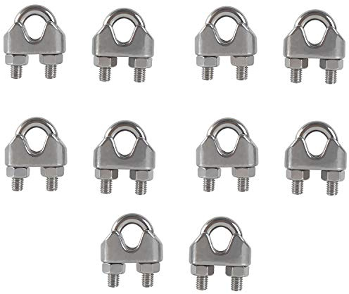 Rshuhx M8 Wire Rope Clip Clamp, 304 Stainless Steel, 10PCS, 366g, Silver, Wire Clamp, Hardware Clamp Vise