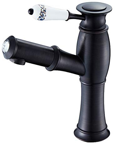 Rubinetto Bagno Lavabo Con Doccetta Estraibile Nero Monocomando Ottone Rubinetto Bagno, Regolazione A Caldo E Freddo, Per Miscelatore Lavabo E Rubinetti Per Bidet, Valvola In Ceramica, Stile Antico