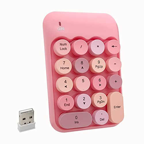 Niedliche, bunte 2,4 G kabellose Ziffernblock, rosa Nummernblock für Laptop | Tragbarer externer Numpad, Plug-and-Play, ergonomische, bunte Nummerntastatur für Laptop, ideal für die Dateneingabe im Büro