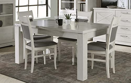 Forte ROCKHAMPTON Esstisch 160, moderner Esstisch ausziehbar, Esszimmer, Wohnzimmer, Landhausstil, Holzwerkstoff, Pinie Weiß Holzdekor, 160,4 cm breit x 76,1 cm hoch x 90,4 cm tief