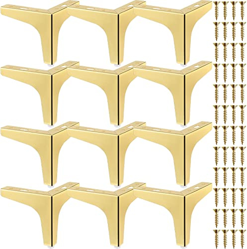 Chumia 12 Pieces 5.9 Inch Gold Furniture Legs, Metal Furniture Replacement Feet Triangle, Table Legs for Cabinet Sofa Dresser Couch Cupboard Chairs Ottoman Modern Style