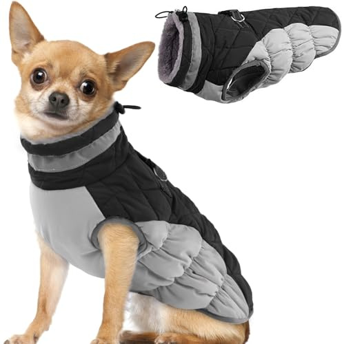 Hjumarayan Hundemantel für Kleine Mittelgroße Grosse Hunde, Hundemantel Winter Warme Hundejacke Wintermantel Hund Wasserdicht Hunde Mantel Gefüttert, Chihuahua Kleidung Winter (Schwarz S)