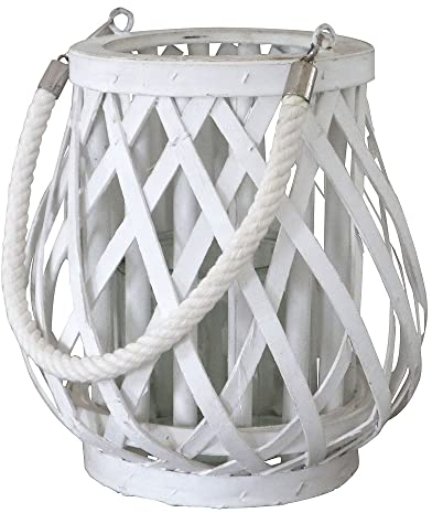 Laterne SEALIGHT weiß aus Holz Holzlaterne mit Seilaufghängung
