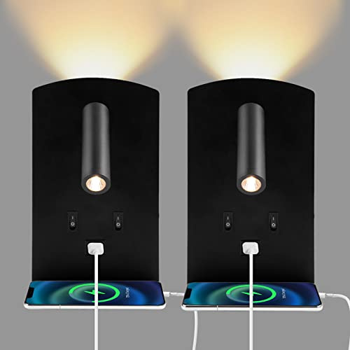 Lampe de Lecture LED, Applique Murale LED avec plateau de téléphone, Liseuse de Chevet Réglable, avec Port de Charge USB et Interrupteur, Lumières Murale Couloir (lumière chaude 3W + 9W) (Noir)