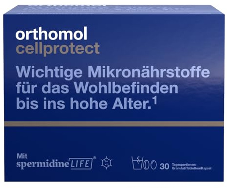 Orthomol Cellprotect - für das Wohlbefinden bis ins hohe Alter - mit Spermidin, Coenzym Q10 und Polyphenole - Granulat/Tabletten/Kapsel à 30 Tagesportionen