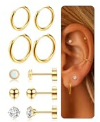 Dochais 5 Paar Ohrringe Gold Set für Damen Titan Ohrringe Stecker Creolen Set Hypoallergene Zirkonia Opal Ball Ohrstecker Knorpel Helix Couch Piercing Ohr für Mädchen Frauen 10mm 12mm