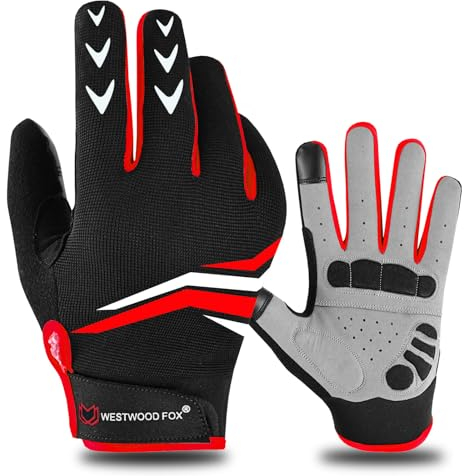 BEAST RAGE Vollfinger-Radhandschuhe mit Polsterung für Männer und Frauen, rutschfest, stoßdämpfend, atmungsaktiv, Touchscreen Mountainbike-Handschuhe für BMX, MTB-Rennen, Straßenrennen (ROT, L)