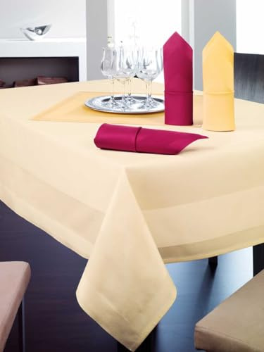 texpot Tischdecke 80 x 80 cm Sekt Atlaskante 100% Baumwolle Damast Tischtuch