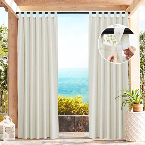 PONY DANCE Rideaux Voilage d'Extérieur - Rideau Voilage Lin à Pattes, Draperies Décoration de Terrasse Maison Jardin Pergola Interieurs ou Exterieurs, L 140 x H 213 cm, 2 Panneaux
