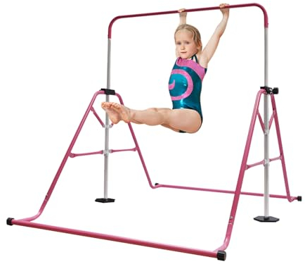 Froulaland Kinder Gymnastik Bar Mit Höhenverstellbarer Klappbarer Horizontaler Leiste, Gymnastikstange zu Indoor Outdoor Hause Turnreck Gymnastik Kinder Garten Reck Reckanlage 100kg (Rosa)