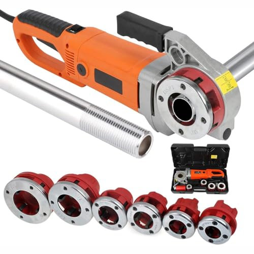 CYMYYDS Elektrischer Rohreinfädler 2300W, Handgeführte Rohreinfädlermaschine Mit Matrizensand Und Tragetasche, Zum Gewindeschneiden Von Verzinkten Rohren, Eisenrohren Von 1/2 Bis 2 Zoll,6Heads