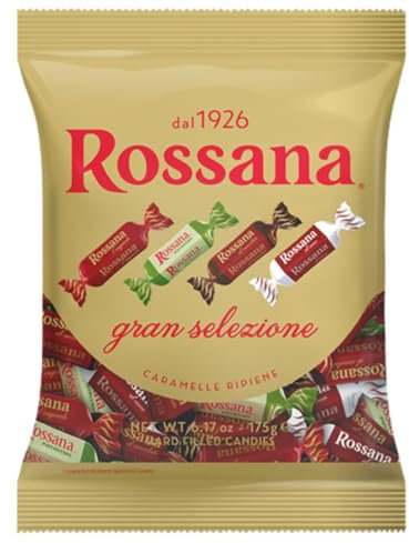 Rossana Gran Selezione Caramelle Ripiene Gusto Originale, Cioccolato, Cocco e Pistacchio Incartate Singolarmente 175g