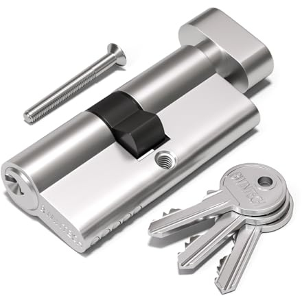 Bwintech Serratura a cilindro europeo, 60 mm (30T/30), cromata, con 3 chiavi standard, anti-grimaldello, anti-urto, anti trapano, alta sicurezza per porte in UPVC, legno, composite
