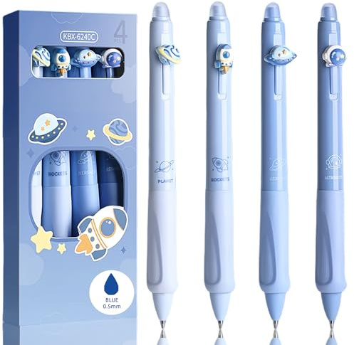 Radierbarer Kugelschreiber Set Mit 4 Stift - Planeten, Astronaut, Space, Rakete - Kugel Zum Entfernen Der Tinte - Blau - Durchmesser 0,5 - Radierbar