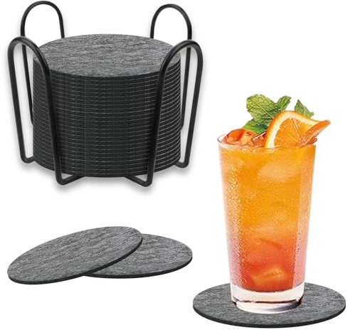 Lot de 20 dessous de verre ronds en feutre pour verres, dessous de verre, dessous de verre avec support, dessous de verre en feutre pour boissons, bar, tasses, verre, accessoires d'intérieur