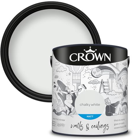 Crown Vernice emulsione opaca per pareti e soffitti, dimensioni 2,5 l, bianco gesso