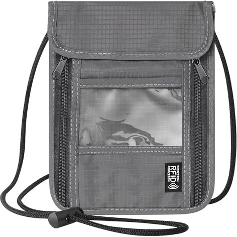 NOCHME Brustbeutel Brusttasche, Wasserdicht Klein Handy Reisepass Tasche Für Herren Mit RFID Blocker, Reisegeldbeutel Versteckter diebstahlsicher, Für Männer Herren Frauen Jungen (Grau)