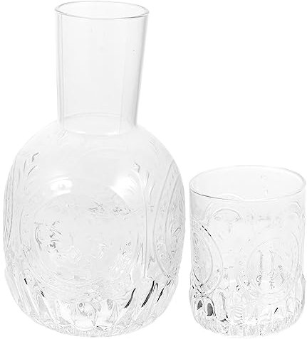 FUNOMOCYA Caraffa in Vetro Rilievo Con Bicchiere Per Casa Camera Accessori Funzionale Per Acqua e Bevande Vintage