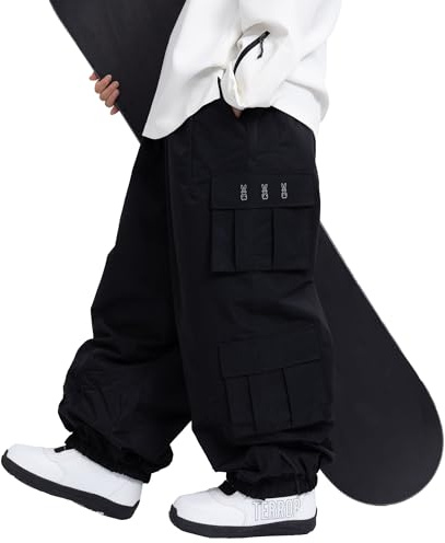 SNOWVERB Damen Herren Baggy Wasserdichte Snowboardhose Unisex Schnee Cargo Warm Isolierung Skihose (Größe XL, Schwarz)