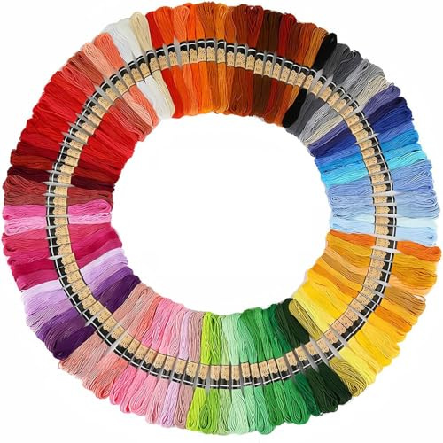 DONGDA 100 Härvor Broderi Tråd Regnbågsfärger – 8m 6 Slingor Bomull Broderi Uppsättning – DIY Garntråd för Hantverk, Korsstygn, Vänskapsarmband, Trådkonstverk