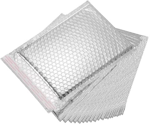 QUARKZMAN Thermische Luftpolstertasche, 23 × 18 cm Silber Selbstklebende Kühle Luftpolstertaschen Folien-Versandtaschen für Bücher, Lebensmittel, Kosmetik, Packung mit 20